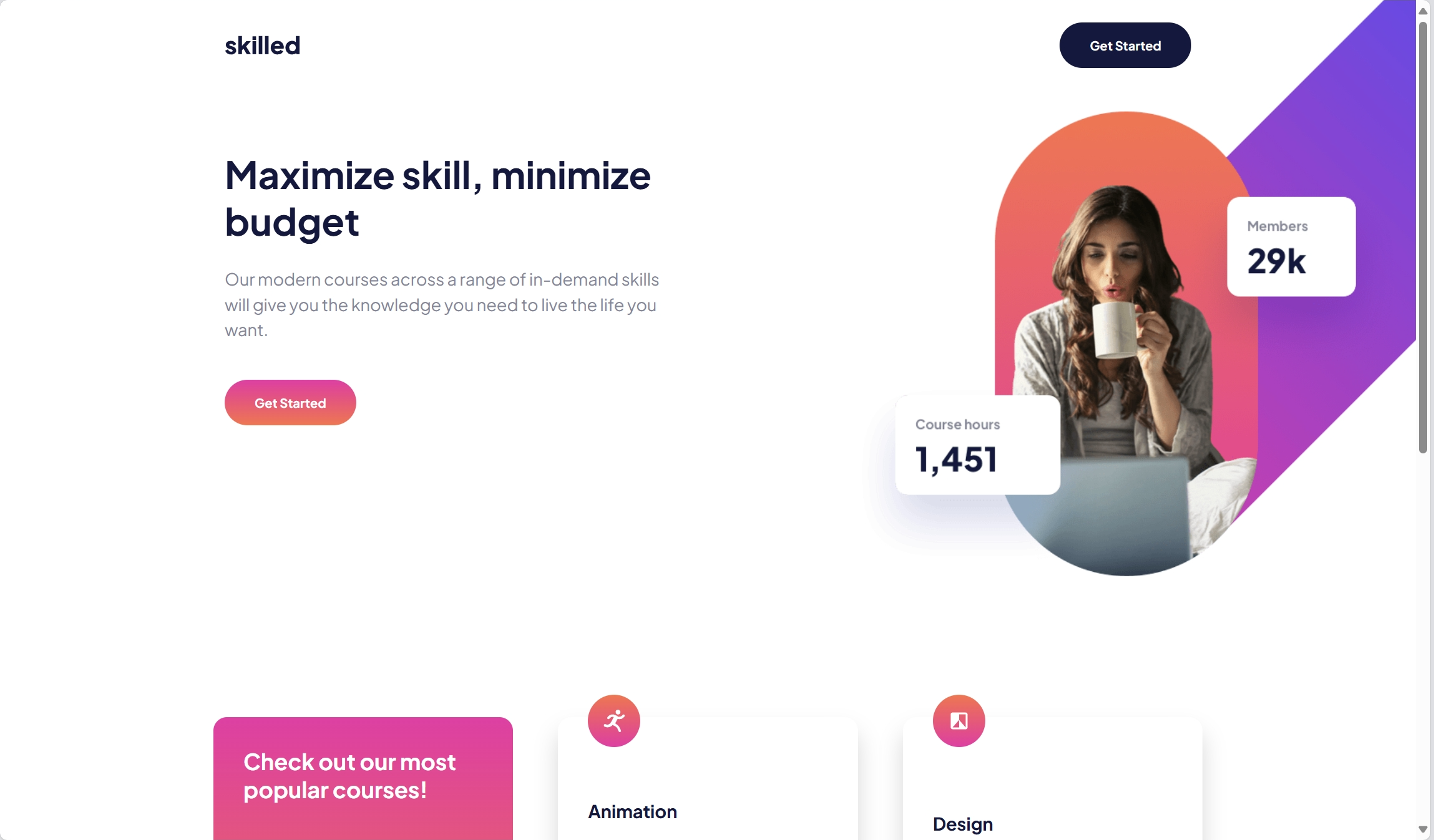E-learning landing page screenshot
