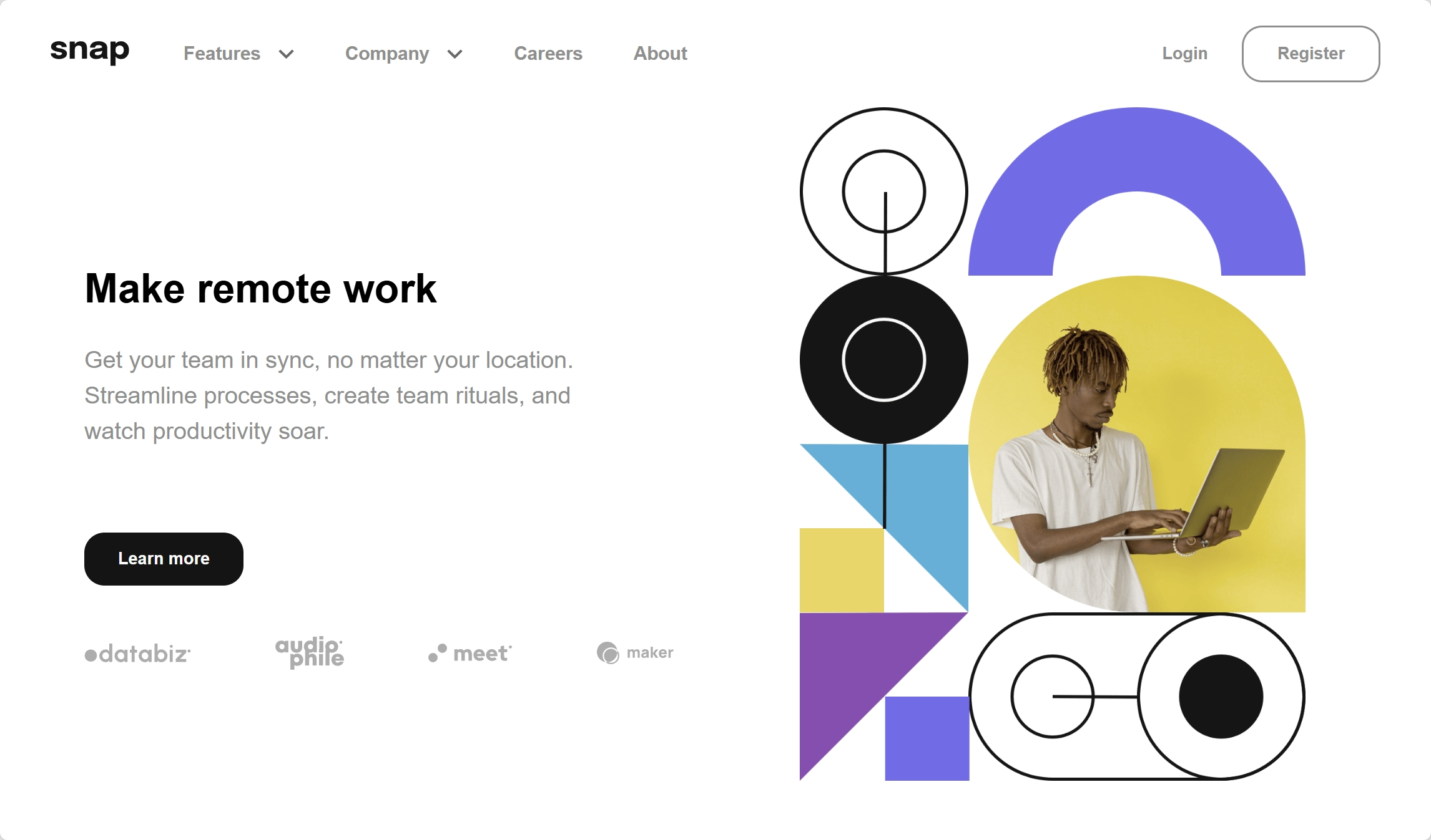 Snap landing page screenshot